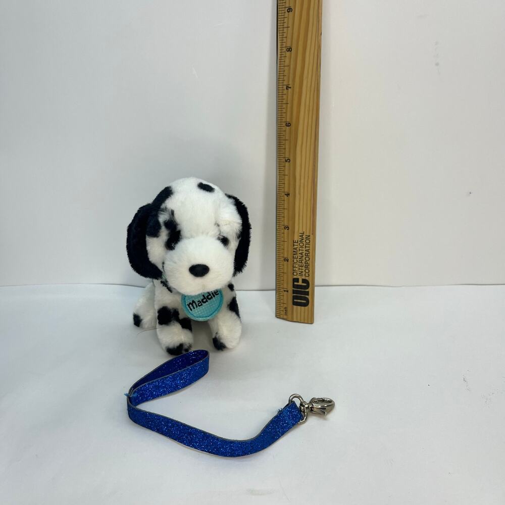 Justice pet shop Dalmatian Maddie puppy blue glitter‎ leash collar plush animal